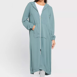 Sweat à capuche islamique modeste long avec cordon de serrage pour femmes avec fermeture éclair à col roulé prix de gros décontracté court hiver - Product Image 6