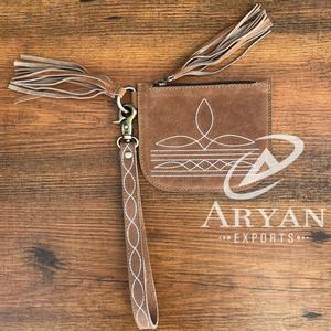 Conception personnalisée pour femmes point de botte en cuir suédé porte-cartes fermeture éclair porte-monnaie Portable porte-clés poche à monnaie bracelet double pochette - Product Image 1