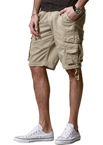 Short cargo d'entraînement respirant 100% coton pour homme, taille moyenne élastiquée, poches latérales, logo personnalisé, marque anti-rides - Product Image 5