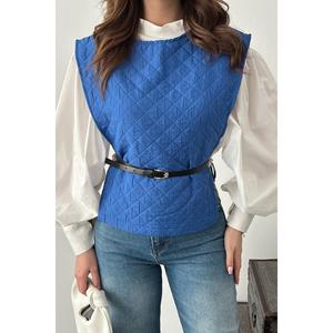 ชุดเสื้อเชิ้ตคาดเข็มขัดสีน้ำเงินและเสื้อคลุมโปโล - สีน้ำเงิน - Product Image 4