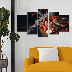 Lienzos Impresos: Arte Moderno de Vino y Carne para Decoración de Cocina, Juego de 5 Lienzos Variados - Product Image 1