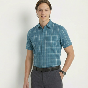 Customized Men's Striped <b>Bamboo</b> <b>Yarn</b> Dyed Dress Shirt Regular Fit Short Sleeve Eco-Friendly Formal Style - Product Image 6