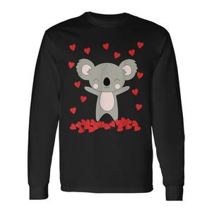 Camiseta de Manga Larga con Koala Adorable y Corazones para el Día de San Valentín, Camiseta Promocional con Diseño de Koala - Product Image 1