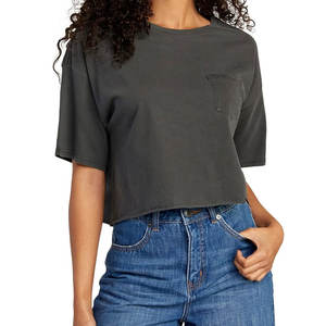 Camisetas cortas para mujer, medias mangas con diseño de cuello redondo, camisetas de verano hechas de algodón de Color sólido, Top corto - Product Image 2