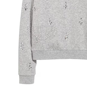 Sweat-shirt tricoté scintillant pour femme, style streetwear, avec strass sur le devant, logo et couleur personnalisables, pull d'hiver - Product Image 2