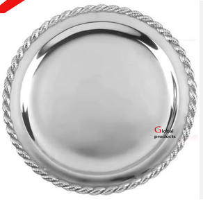Assiette de service ronde en acier inoxydable finition argent pour hôtel, restaurant et bar - Product Image 4