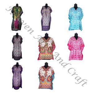KFL026 Moda sin mangas Seda pura Kaftan largo Tallas grandes Ropa de dormir para mujer - Product Image 4