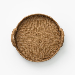 Plateau rond en jonc de mer D48 H14 cm avec poignées, plateau de service, plateau à fruits, plateau tissé à la main pour la maison et l'hôtel - Product Image 3