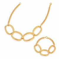 Ensemble collier et bracelet à maillons ovales géométriques, plaqué or, chaîne épaisse, bijoux tendance pour femmes, vente en gros