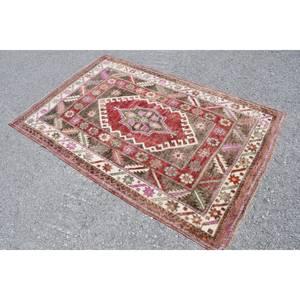 Tapis en Latex de Laine Turque Vintage 3.9 X 6.1ft Classique Rouge Brun Grande Surface Patchwork pour Adolescents Forme Rectangulaire Design Abstrait - Product Image 2