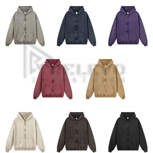 เสื้อฮู้ดผ้าฟลีซแบบมีซิปของผู้ชายเสื้อมีฮู้ดผ้าซักเป็นกรดทำจากผ้าฝ้าย100% ได้ทุกวัน - Product Image 6