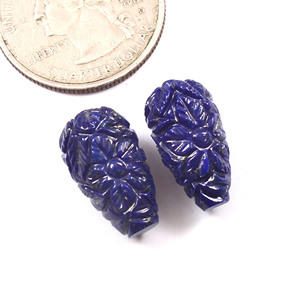 Paire de pierres précieuses vertes en lapis-lazuli de style moghol sculptées à la main 18x10mm Produit en vrac avec taille naturelle 18x10mm - Product Image 3