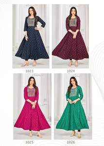 Vestidos largos de estilo indio y paquistaní para mujer, vestidos de trabajo con bordado de rayón, ropa lista para usar, Kurtis - Product Image 5