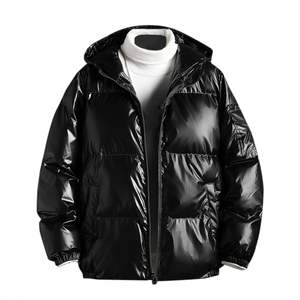 Heavy Designer Padded Puffer <b>Jacket</b> Oversized Down Bubble <b>Winter</b> Black Custom Men Shiny Puffer <b>Jacket</b> with Pocket - Product Image 4