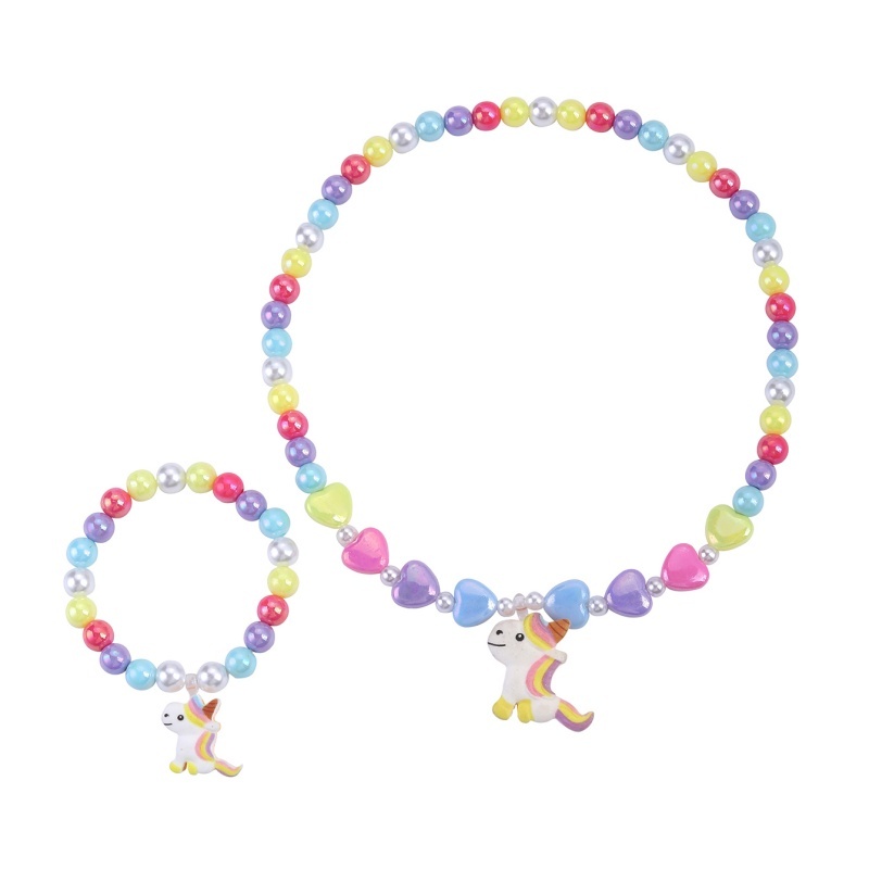 2PCS Kids Unicorn Pendant Necklace Bracelet