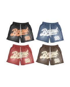 Personalizado mezcla de algodón sólido color liso sol desteñido desgastado bordado cordón cintura bolsillo lateral pantalones cortos para hombres - Product Image 1