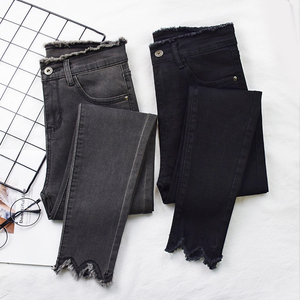 Pantalones de tubo de mezclilla de cintura alta para mujer con patrón sólido transpirable de estilo acampanado elástico para primavera Otoño e Invierno - Product Image 1
