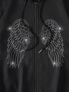Vente en gros Nouveau sweat à capuche thermique personnalisé élégant avec capuche surdimensionnée zippée sur le visage Design strass pour la saison d'hiver avec logo - Product Image 6