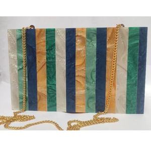 Bolso de mano acrílico Súper elegante, monedero de resina de aspecto de madera, bolso de mano de resina y monedero para mujer, moda con cadena larga de Metal - Product Image 1