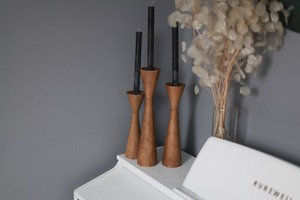 Rustic carved <b>pillar</b> <b>candle</b> holder from natural wood with vertical scrollwork patterns, available at wholesale prices - Product Image 4
