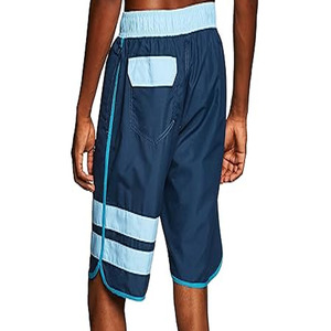 Short de bain pour homme à rayures et blocs de couleur, séchage rapide, taille à cordon de serrage, décontracté, bleu clair avec bordure bleu clair - Product Image 6