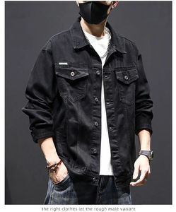 Chaqueta Vaquera para Hombre, Cuello Alto, Logotipo Frontal, Diseño Vintage con Capucha, Otoño, Alta Calidad, Transpirable, Resistente al Viento, 100% Algodón - Product Image 2