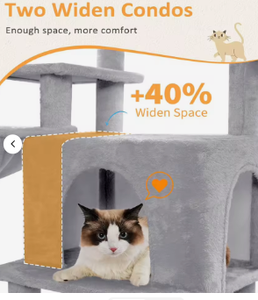 Arbre à chat moderne à 10 niveaux et tour de 68 pouces avec poteaux à gratter en sisal, hamac et niches pour chats d'intérieur, gris clair - Product Image 4