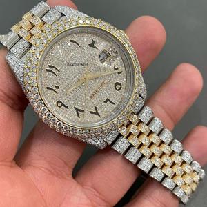 Luxury Antique Two Tone Moissanite Iced <b>Watch</b> VVS Diamond Look Glass Dial 20mm Band Stainless Steel Dual Movement Eco-Friendly - Product Image 1