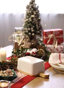 Beurrier en acier inoxydable de couleur grise avec couvercle de couleur marron en bois Ustensiles de cuisine ménagers de qualité exclusive en métal - Product Image 2