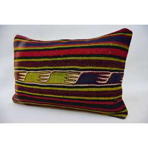 Alfombra de lana Kilim multicolor de 16x24 pulgadas, almohada tejida con patrón vintage - Product Image 3