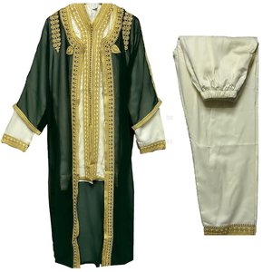 Moroccan <b>Men</b> 1 Piece Silk Anti-Wrinkle Handmade Embroidery <b>Thobe</b> Djellaba Jubba Long Sleeve Daily Wear Dress - Product Image 1