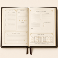 LABON Journal de lecture personnalisé Dark Academia, carnet de luxe à couverture rigide marron, avec cadre doré, pour avis de livres et suivi de bibliothèque