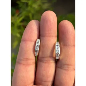 925 <b>Silver</b> Fine Cuff <b>Earrings</b> Rainbow Moonstone <b>Hoop</b> - Product Image 1