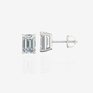 Certified 14k Gold & 18k Rose Gold Plated <b>Stud</b> Earrings <b>Emerald</b> Cut Lab Grown Diamond for Engagement & Party Crown & Hook Shape - Product Image 4