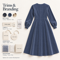 Robes décontractées pour femmes en velours côtelé, coupe trapèze, manches longues, col rabattu, évasées, couleur unie, personnalisables, faible MOQ, vente en gros OEM