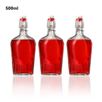 Produk terlaris 175Ml 250Ml botol kaca anggur kosong datar 350Ml 500Ml botol minum jus bening dengan penutup jepret karet