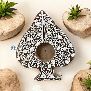 Wooden Paan Shape Handmade Eco-Friendly 2 Color Print <b>Tealight</b> <b>Holder</b> (Without <b>Tealight</b> Candle) Rajasthan Festival Gifting - Product Image 2