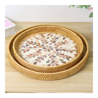 Plateau de service en rotin nacre King Craft Viet KMT, origine Vietnam, compatible FBA, pour la décoration de table, la maison et la cuisine