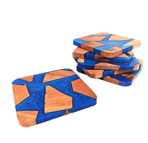 Posavasos de madera con resina de color, forma cuadrada, hecho a mano, madera Natural de buena calidad con taza de resina, posavasos, alfombrillas de madera, manteles de mesa - Product Image 5