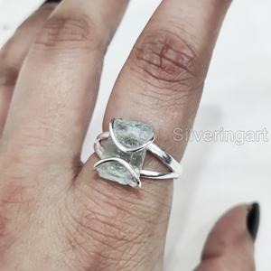 Anillo de Plata de Ley 925 con Piedra Natural de Aguamarina en Bruto para Mujer, Joyería con Banda de Alambre, Piedra de Nacimiento de Marzo - Product Image 2