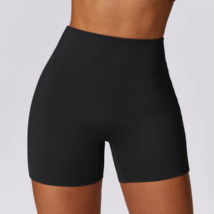 Short d'entraînement taille haute pour femme, couleur unie, sans couture, sport, course, fitness, yoga - Product Image 3
