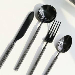 Couteau en métal noir fourchette cuillère argenterie couverts couverts en acier miroir ensemble couteau fourchette cuillère noir couverts cuillère - Product Image 5