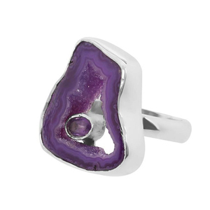 Anillo de piedras preciosas de amatista redondo clásico, Ágata púrpura Natural, joyería para bodas y fiestas - Product Image 2