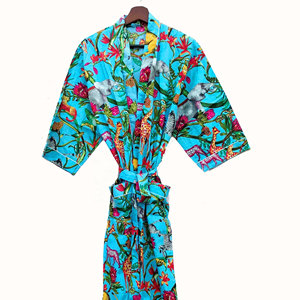 Kimono en coton imprimé floral oiseau Peignoir fait main pour femmes Peignoir Boho Kimono nuptiale pour femmes - Product Image 1