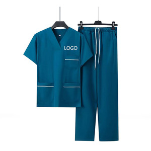 Custom Unisex V Neck Medical Scrub Set Short Sleeve Hospital <b>Nursing</b> Uniform Cotton Polyester Workwear with Logo - Product Image 6