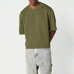 เสื้อครอปไหล่ Boxy เข้ารูปสำหรับผู้ชายผ้าคอตตอน100% 300 GSM เสื้อคอกลมแขนสั้นระบายอากาศ - Product Image 5