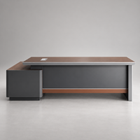 Bureau de direction en bois grainé de 2400 mm avec armoire latérale de rangement anthracite et bordure en métal pour bureaux de directeurs