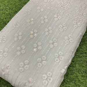 ผ้าจอร์เจียแท้ปัก100% ผ้าโพลีเอสเตอร์สำหรับเด็กผู้หญิงสไตล์เรียบๆ Kurti lahenga ชุดทำงาน - Product Image 1