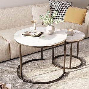 Wholesale Modern <b>Set</b> of Two <b>Side</b> <b>Table</b> Metal White Marble Top Round Nesting <b>Tables</b> for Living Room - Product Image 4