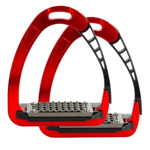 PAIR OF CUSTOM COLOR MOVING RETRACTABLE SAFETY STIRRUPS ALUMINIUM AND <b>POLYMER</b> HORSE RIDING RIDERS EQUESTRIAN SUPPLIES RED - Product Image 1